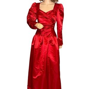 Vintage Red Satin Lillie Rubin Long Maxi Ball Gown Dress Sz 14